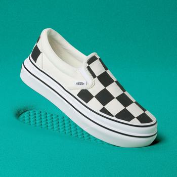 Damske Slip On Tenisky Vans Big Classics Checker Super ComfyCush Čierne/Biele VA35VMTFN